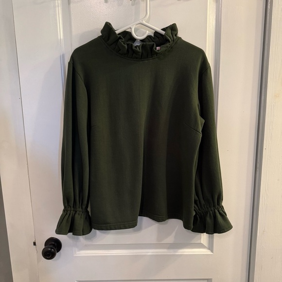 Elizabeth Wilson Designs Tops - Elizabeth Wilson Design Mary Louise Sweatshirt Ruffle Olive Green Medium